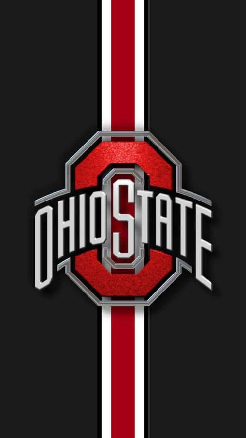 Ohio State -logo, jossa punainen teksturoitu O ja hopeateksti mustalla taustalla punaisilla ja valkoisilla raidoilla — Ohio State iPhone Taustakuvat