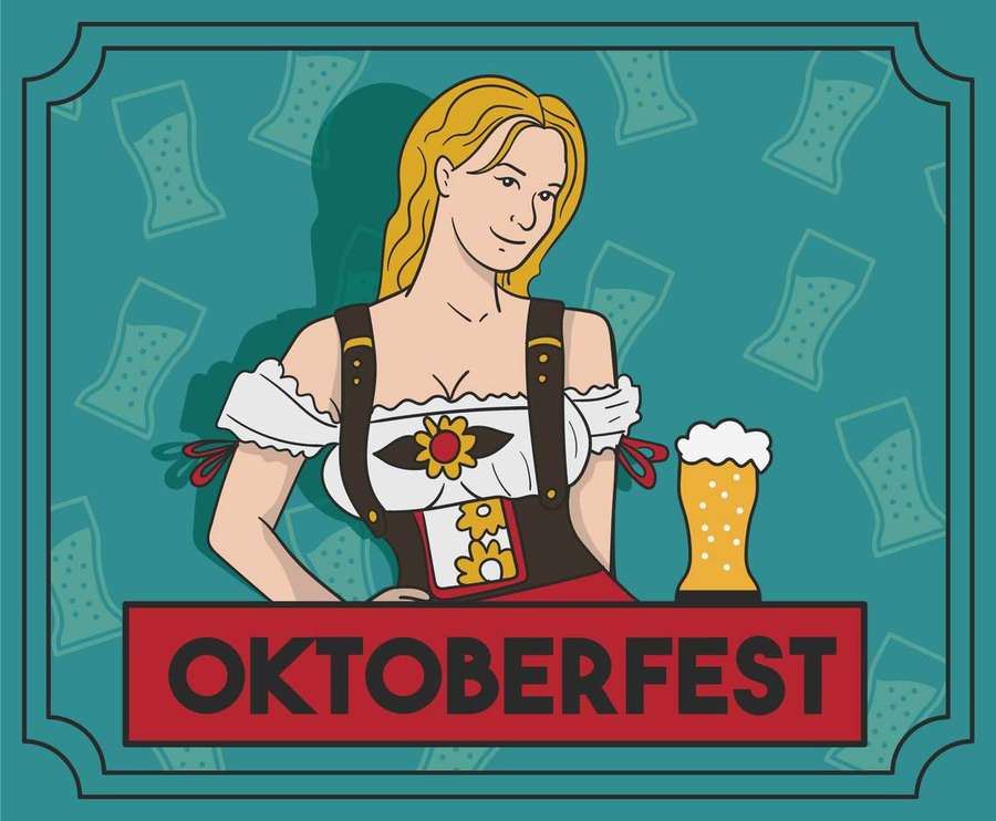 Oktoberfest waitress in dirndl holding beer mug — Oktoberfest Background