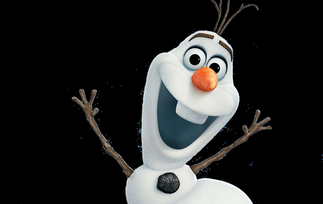 Animated snowman with twig arms and carrot nose smiling widely. — Olaf PNG