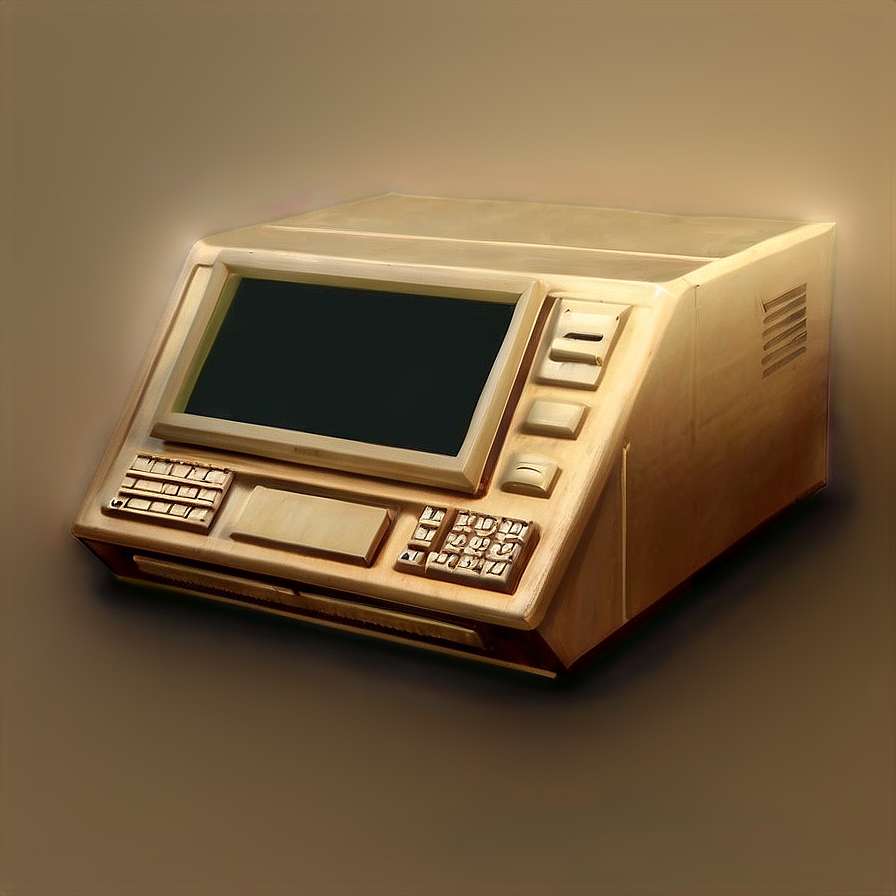 Retro beige computer with glowing screen and keyboard on gradient background — Old Computer PNG