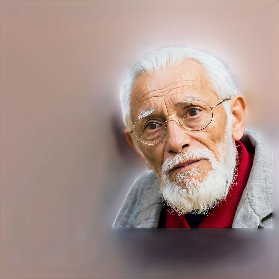Close-up portrait of an elderly man with white hair and glasses wearing a red scarf. — Old Man PNG