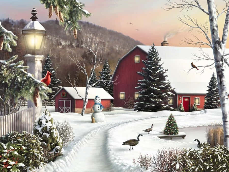winter barn wallpaper