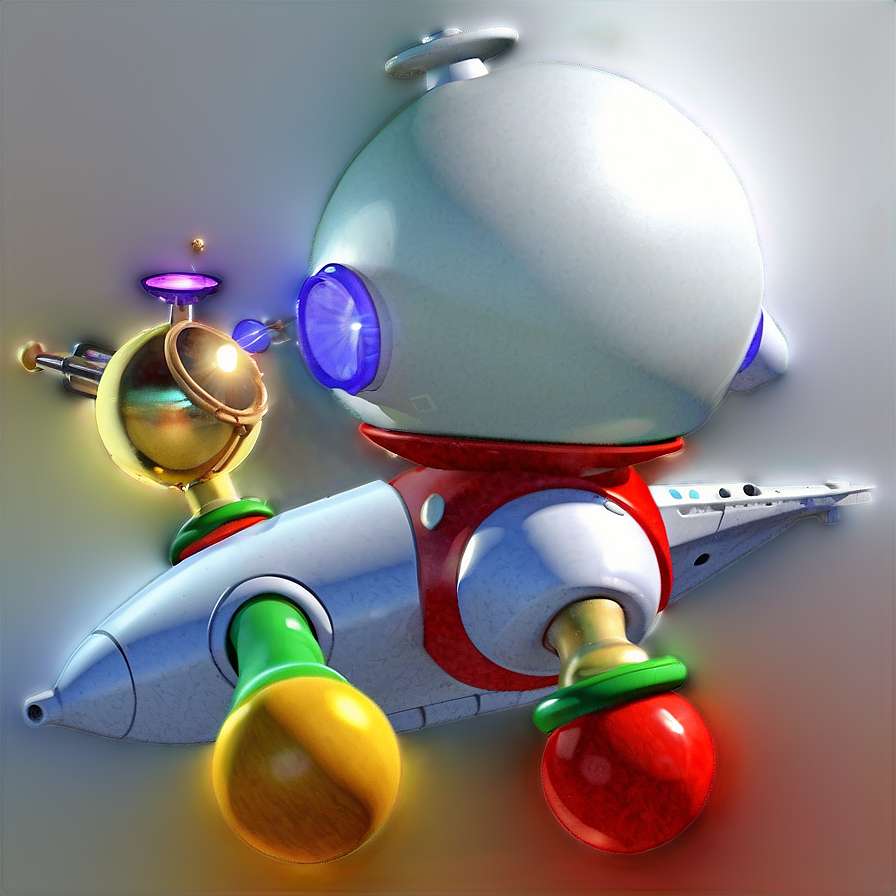 A colorful cartoon robot with glowing eyes and spherical limbs in a soft gradient background. — Olimar PNG