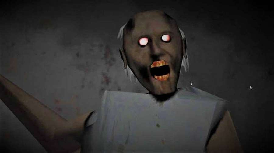 Ein gruseliges 3D-gerendertes Monster mit glühenden roten Augen und offenem Mund in einem dunklen Raum. — Oma Wallpaper