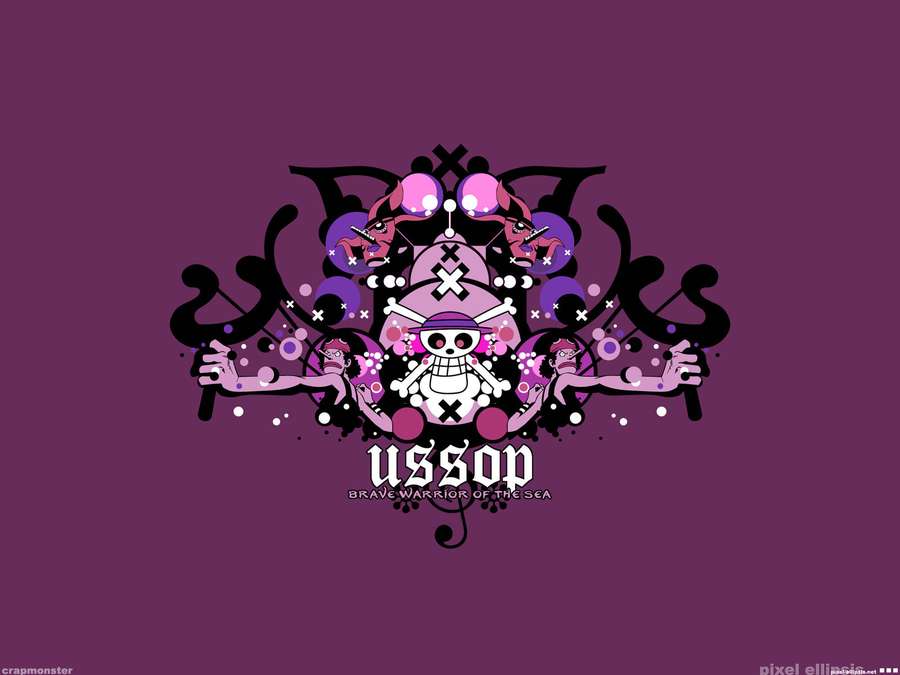 Pirate skull logo with crossed swords and the name USSOP in stylized text. — One Piece Usopp Wallpaper
