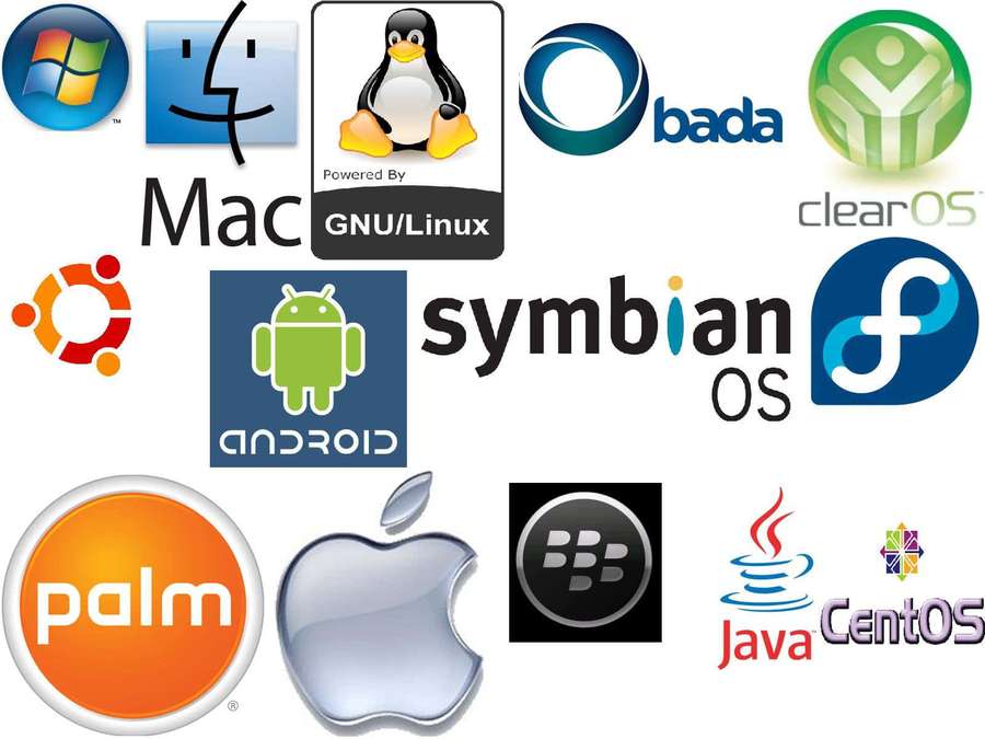 Samling av store operativsystemlogoer på hvit bakgrunn — Operating System Bakgrunner