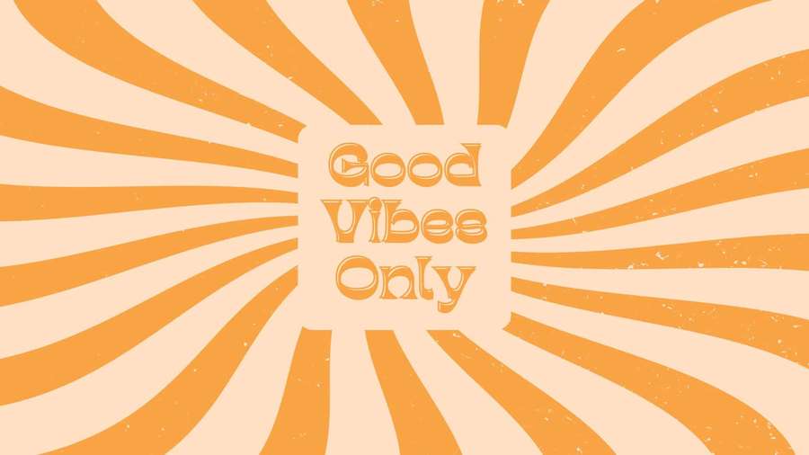 Orange sunburst pattern with 'Good Vibes Only' text in center. — Orange Desktop Background