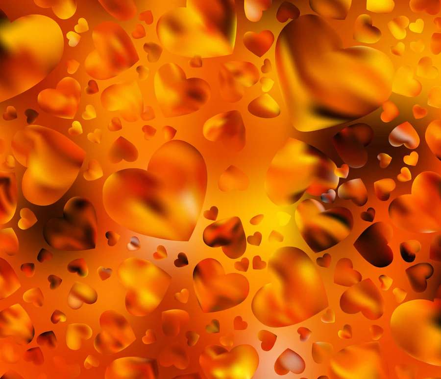 Leijuvia sydämiä lämpimissä hehkuvissa oranssin ja kullan sävyissä. — Oranssi Sydän Taustakuvat