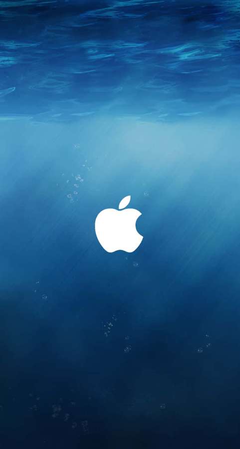 Apple logo submerged in blue water with bubbles rising — Original iPhone 5s Wallpaper