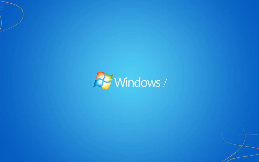 Windows 7 logo on blue gradient background with decorative swirls. — Original Windows Wallpaper