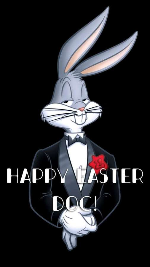 Bugs Bunny im Smoking mit roter Rose und Happy Easter Doc Text. — Ostern Wallpaper