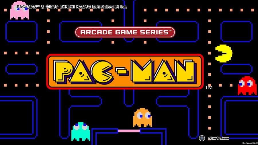 Pac-Man arcade game title screen with characters on a maze. — Pac man Background