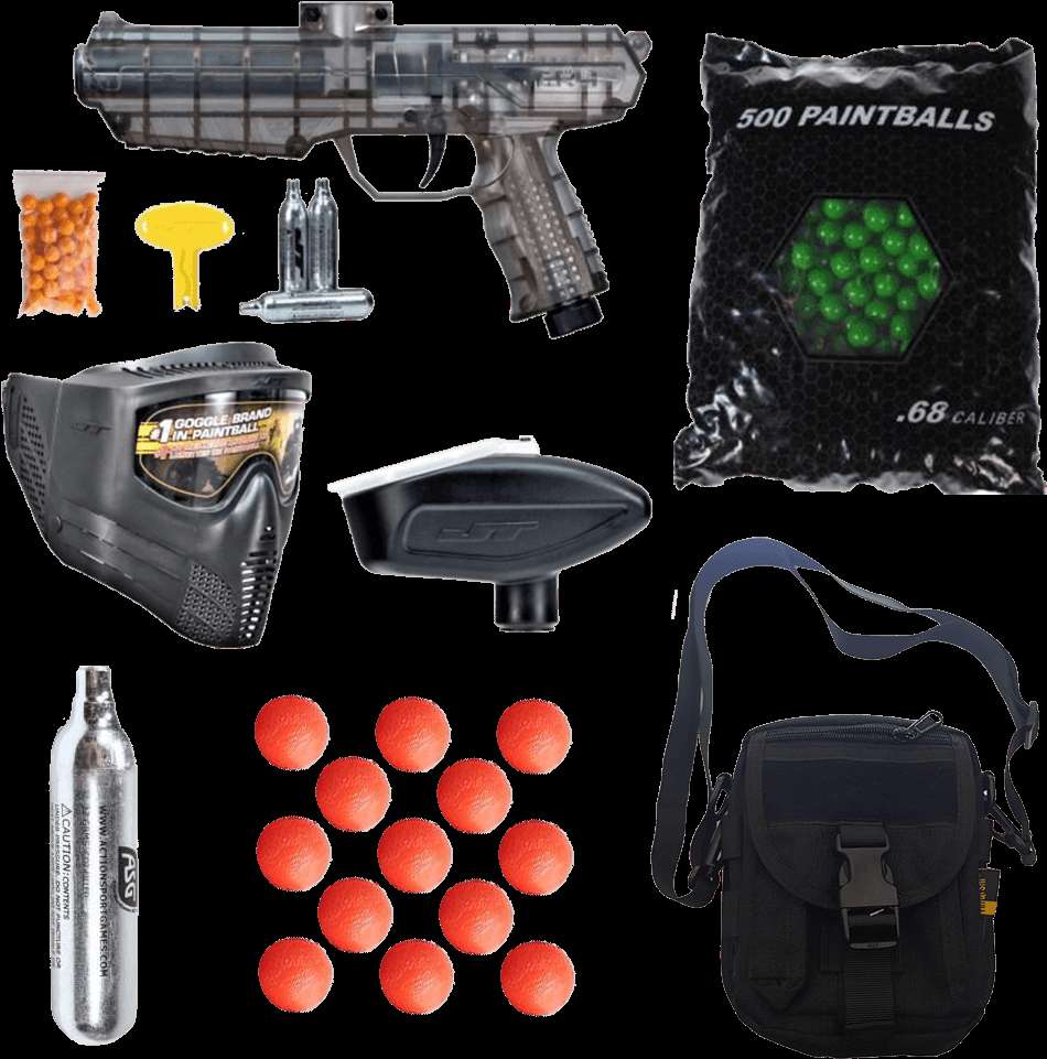 Paintball gear including gun mask tank and paintballs — Paintball PNG