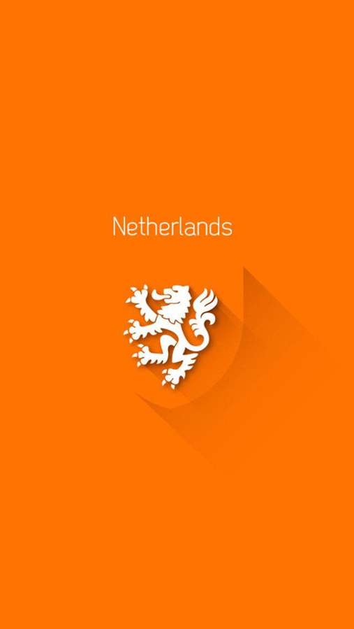 Emblema de león holandés blanco sobre fondo naranja con texto 'Netherlands'. — Países Bajos Fondos de pantalla