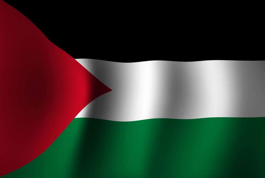 Palestinian flag waving with red triangle and horizontal stripes — Palestine Background