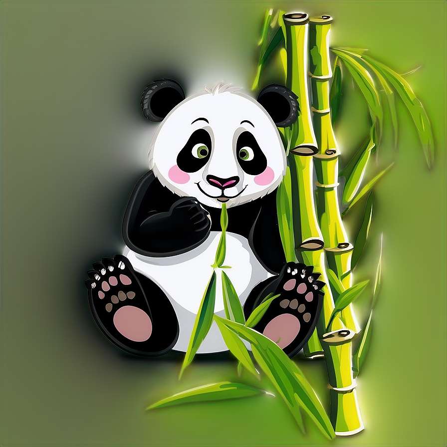 A cartoon panda eating bamboo in a green setting — Panda PNG
