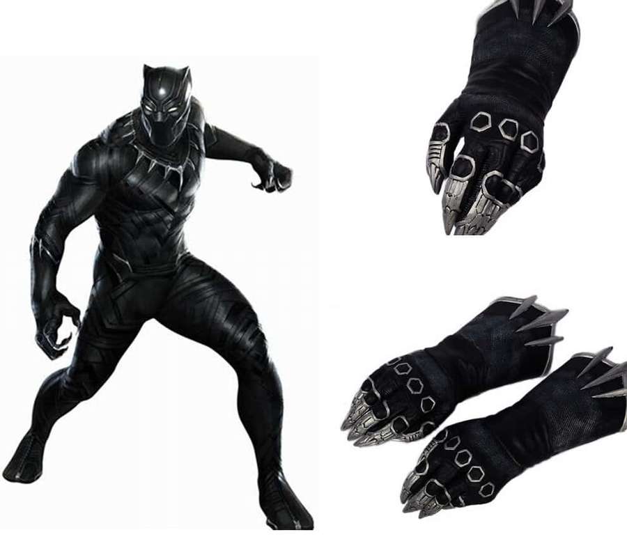 Black Panther superhero costume with clawed gloves and hexagonal detailing. — Panther Claws Wallpaper