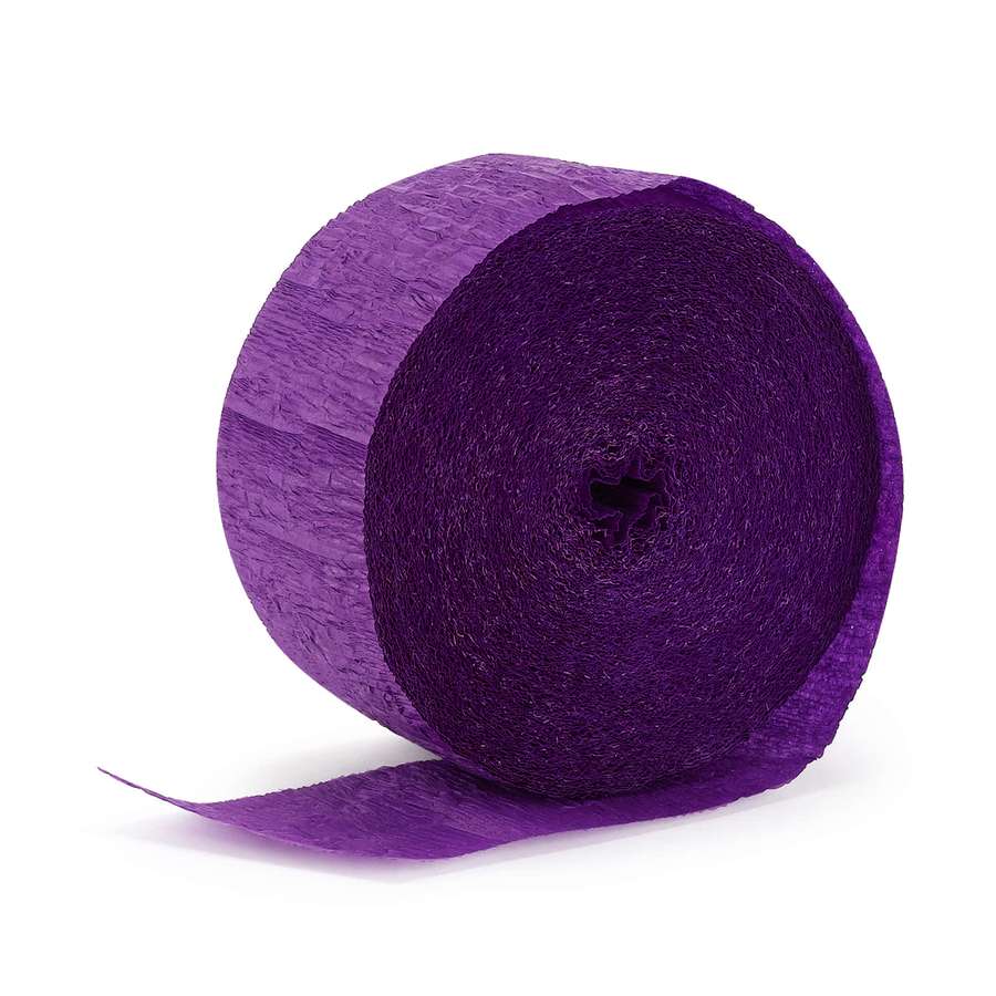 Un rollo de papel arrugado púrpura con una tira desenrollada sobre un fondo blanco. — Papel morado Fondos de pantalla