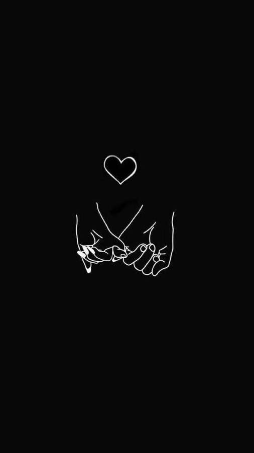 Dos manos sosteniéndose con un corazón encima en arte lineal blanco. — Pareja Negra Imágenes