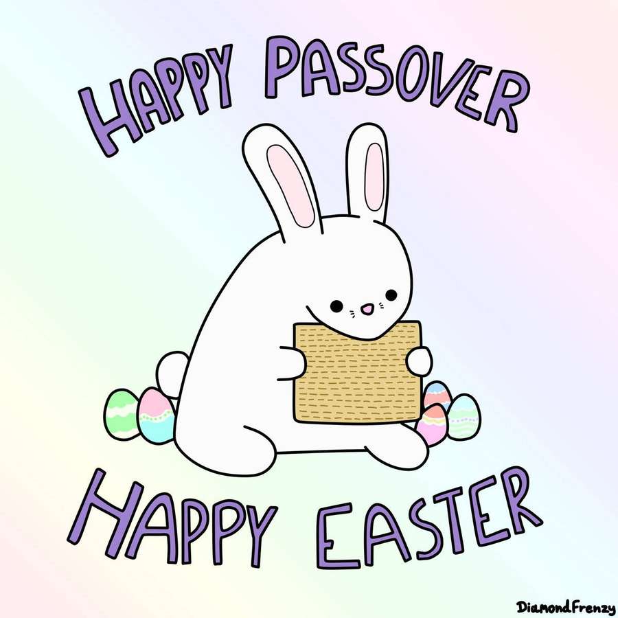 Lindo conejito sosteniendo matzá con huevos de Pascua y texto festivo. — Pascua Fondos de pantalla