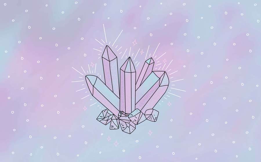 Agrupamento de cristais brilhantes com linhas radiantes em um fundo gradiente pastel com pontos brancos — Pastel Crystal Papéis de Parede