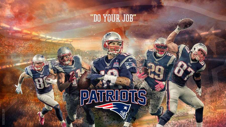 New England Patriots Footballspieler in Aktion mit Team-Slogan und Logo — Patriots Bilder