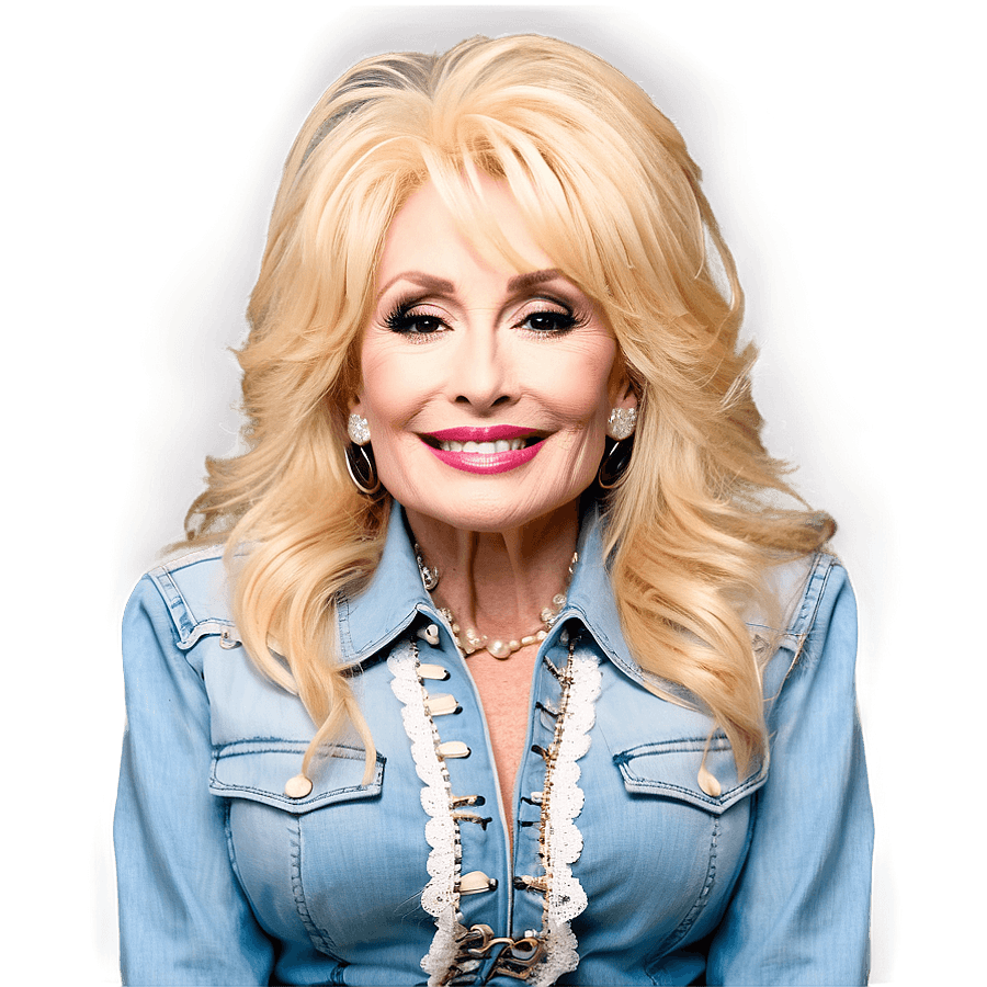 Dolly Parton indossa una giacca di jeans con pizzo e collana di perle sorridendo alla telecamera. — Patsy Klein Sfondi