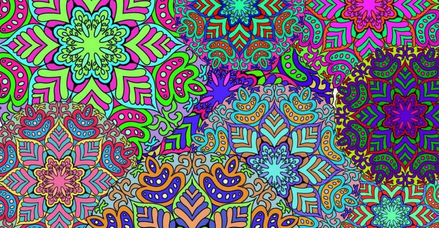 Elektrisk neon blomster- og geometrisk mønster med dristige farver og indviklede detaljer. — Pattern Desktop Wallpapers