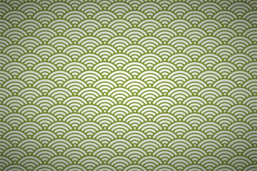 Olive green and cream scallop shell pattern wallpaper with traditional Japanese design. — Pattern Picture