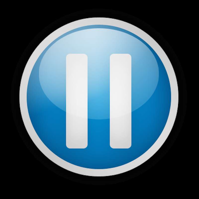 Blue pause button icon with white bars on black background — Pause PNG