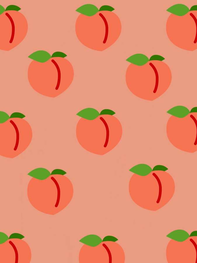 Repeating peach illustrations with green leaves on a coral background. — Peach Background