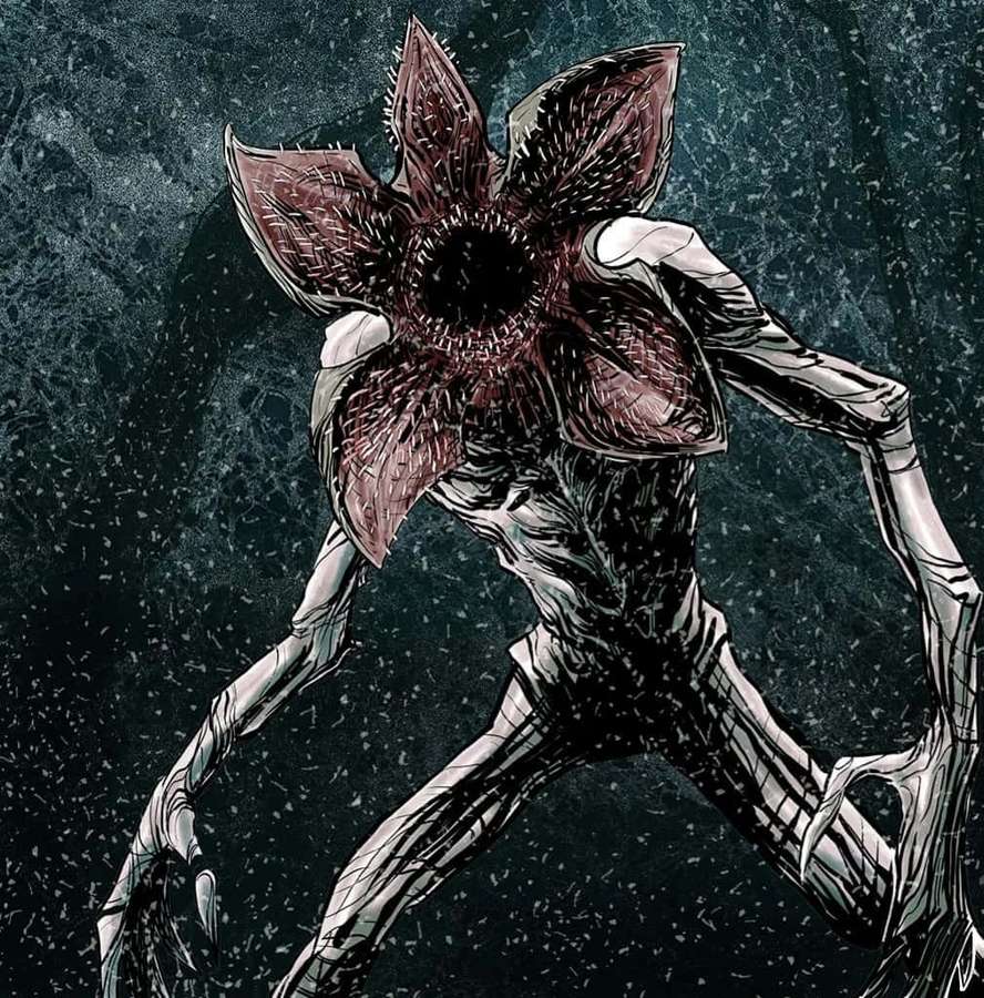 Una criatura de terror con cabeza de flor y extremidades largas en un entorno oscuro. — Peligroso Fondos de pantalla