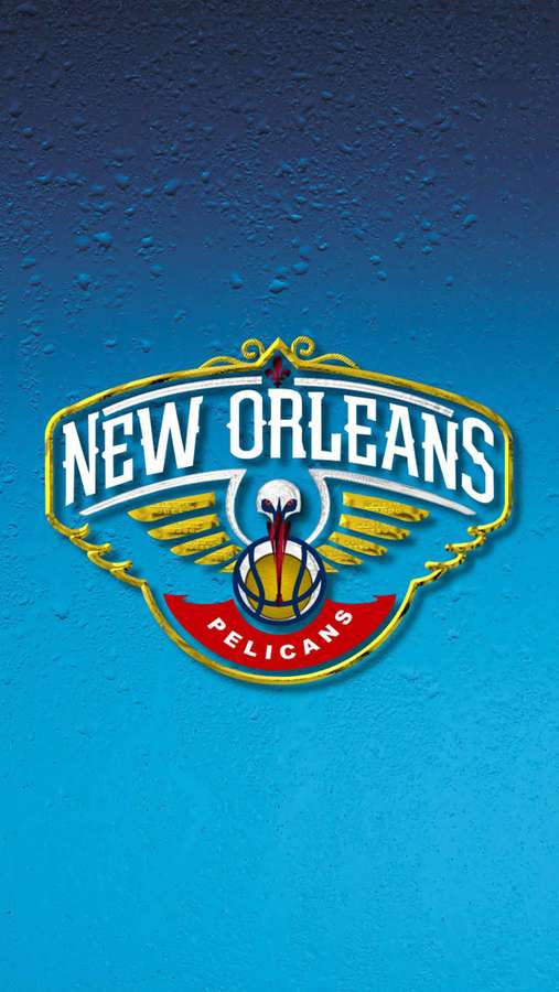 New Orleans Pelicans Basketball-Team-Logo auf strukturiertem blauen Hintergrund mit Wassertropfen. — Pelikane Wallpaper