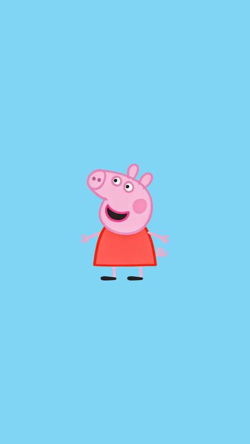 Personagem de desenho animado Peppa Pig sorrindo em vestido vermelho em fundo azul — Peppa Pig iPhone Papéis de Parede
