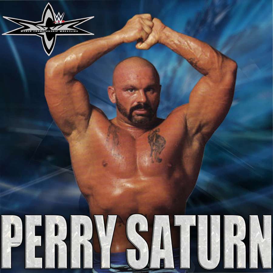 Lutador Perry Saturn flexionando seus músculos com a marca WWE. — Perry Saturno Papéis de Parede