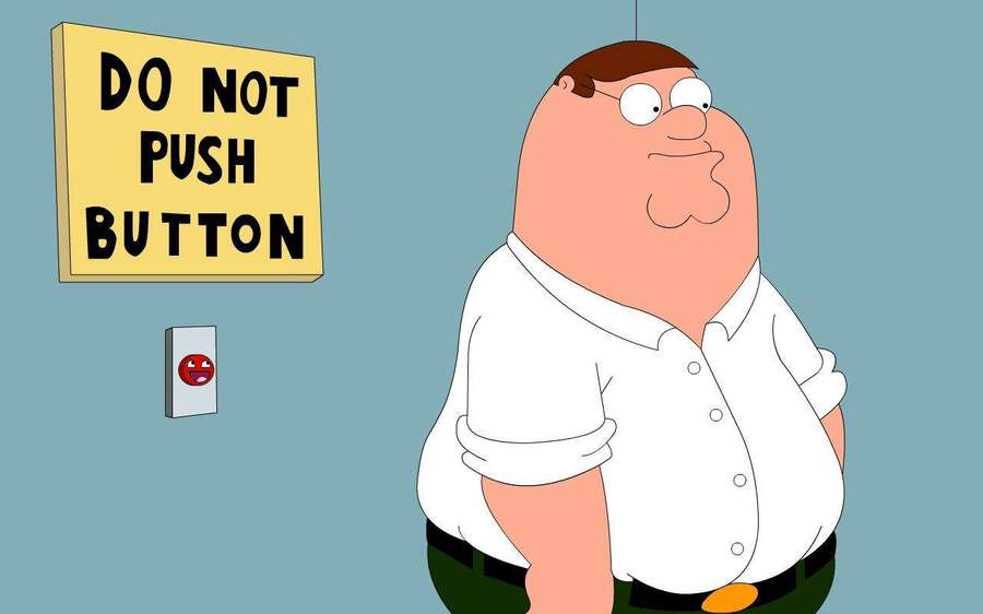 Peter Griffin standing next to a do not push button sign with an angry face. — Peter Griffin Background