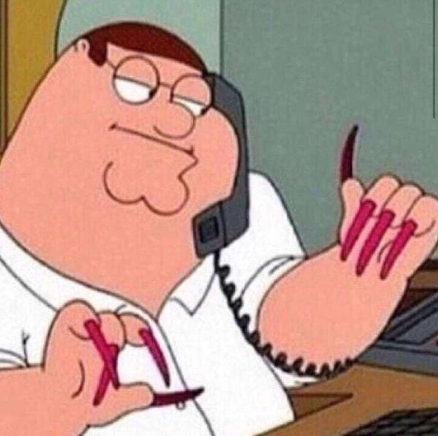 Peter Griffin hält Stift mit langen roten Nägeln am Telefon — Peter Griffin Bilder