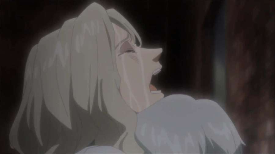 Anime girl with silver hair screaming in distress in a dark setting. — Peter Stormare Picture