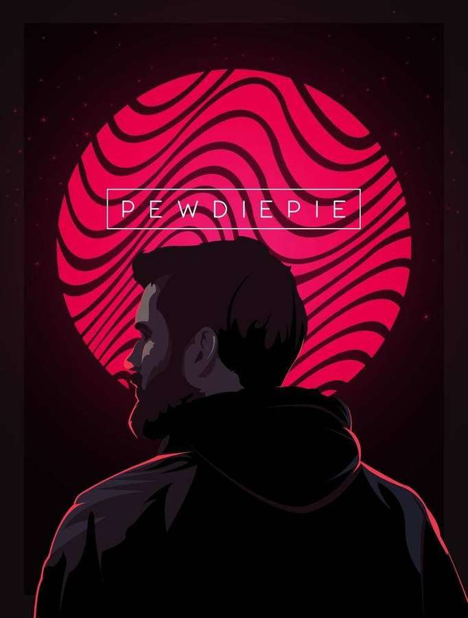 Sagoma di profilo di un uomo su uno sfondo rosso vorticoso con il testo Pewdiepie. — Pewdiepie Sfondi