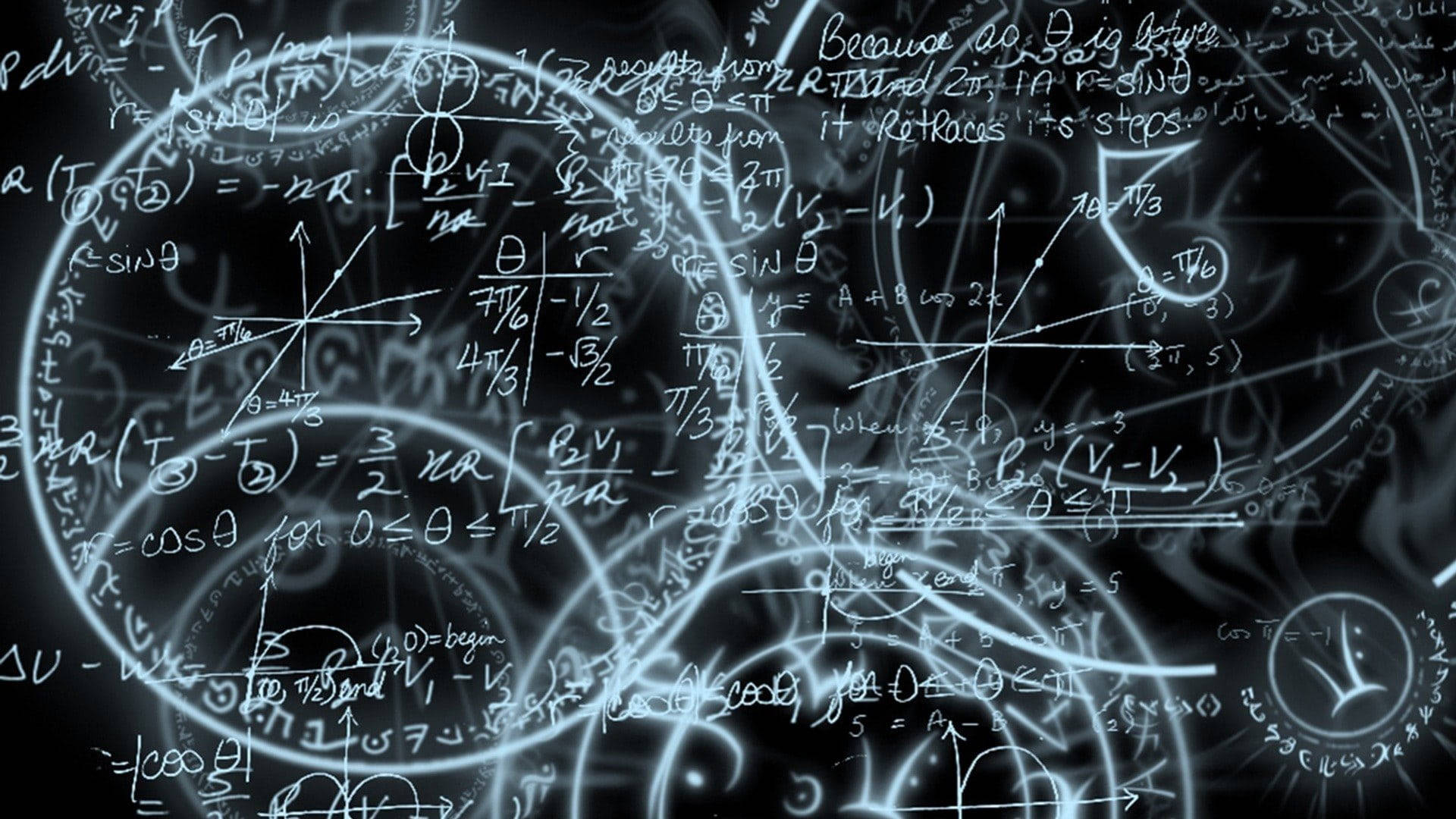 Glödande matematiska ekvationer och diagram på en mörk bakgrund. — Fysik Bakgrundsbilder