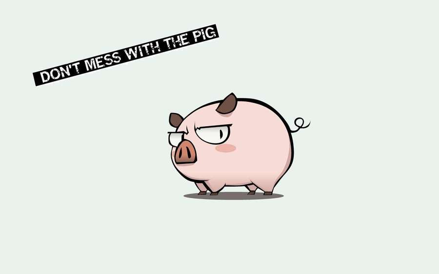 An angry cartoon pig wearing glasses with a warning banner above. — Piggy Wallpaper
