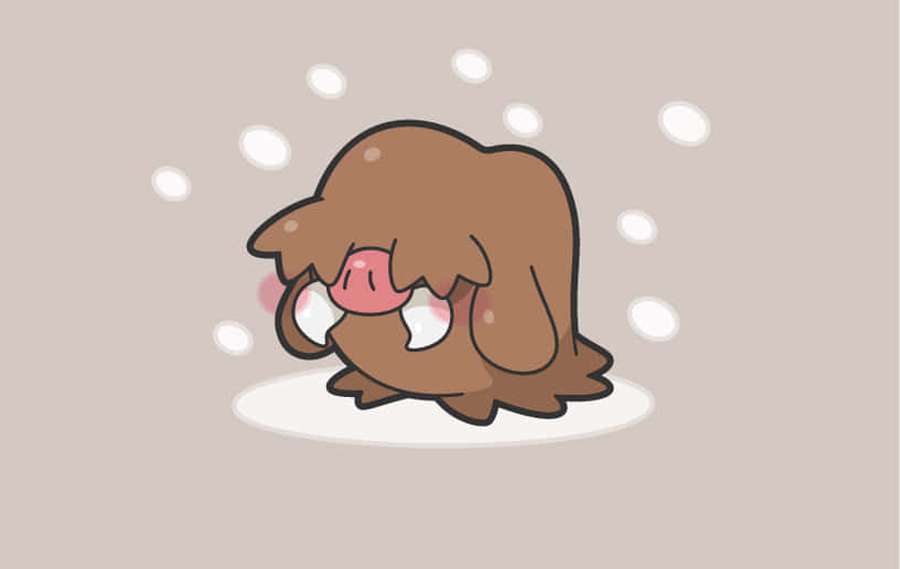A cartoon mammoth with pink cheeks and tusks standing in snowflakes. — Piloswine Wallpaper