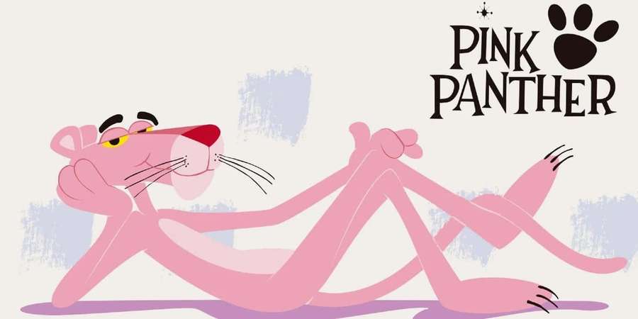 Pink Panther Cartoonfigur liegt zurückgelehnt mit den Armen hinter dem Kopf. — Pink Panther Wallpaper