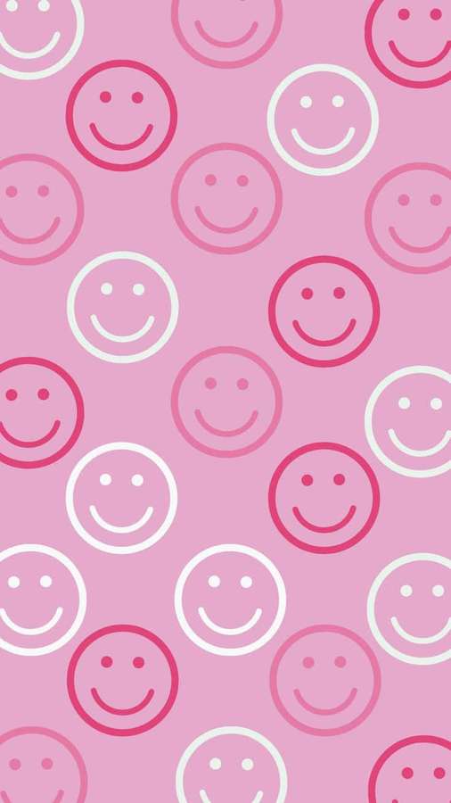 Rosa Hintergrund mit sich wiederholenden lächelnden Gesichts-Symbolen in Rosa und Weiß. — Pink Smiley Face Wallpaper