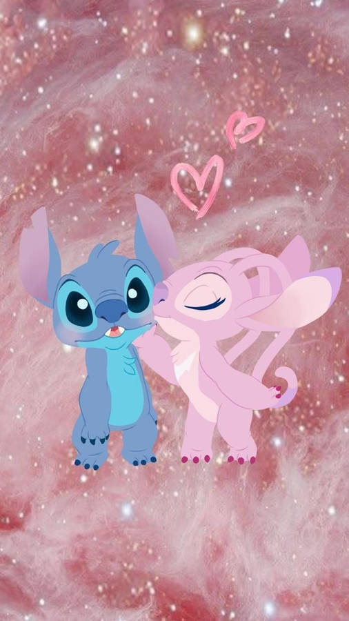 Download Blue And Pink Stitch Love Wallpaper