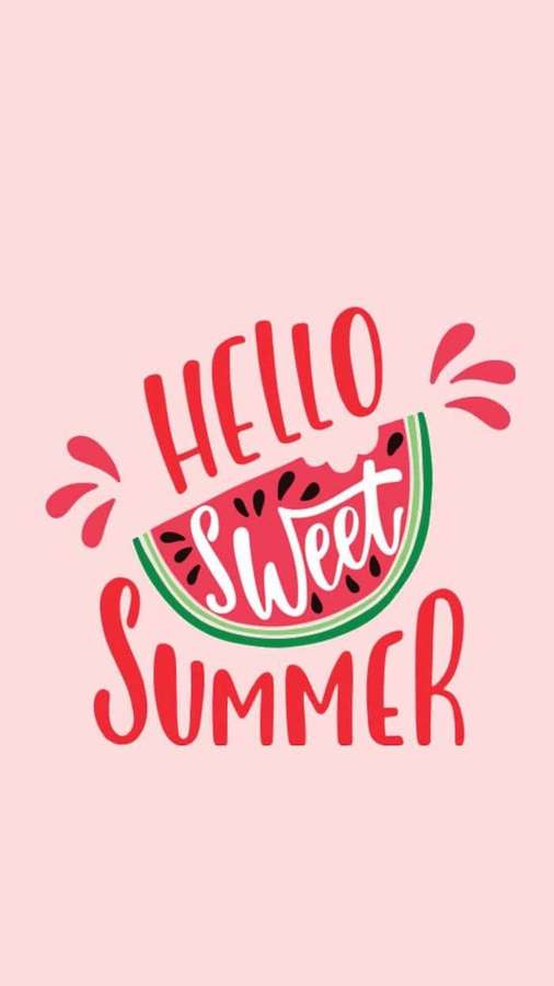 Hello sweet summer text with watermelon graphic on pink background — Pink Summer Wallpaper