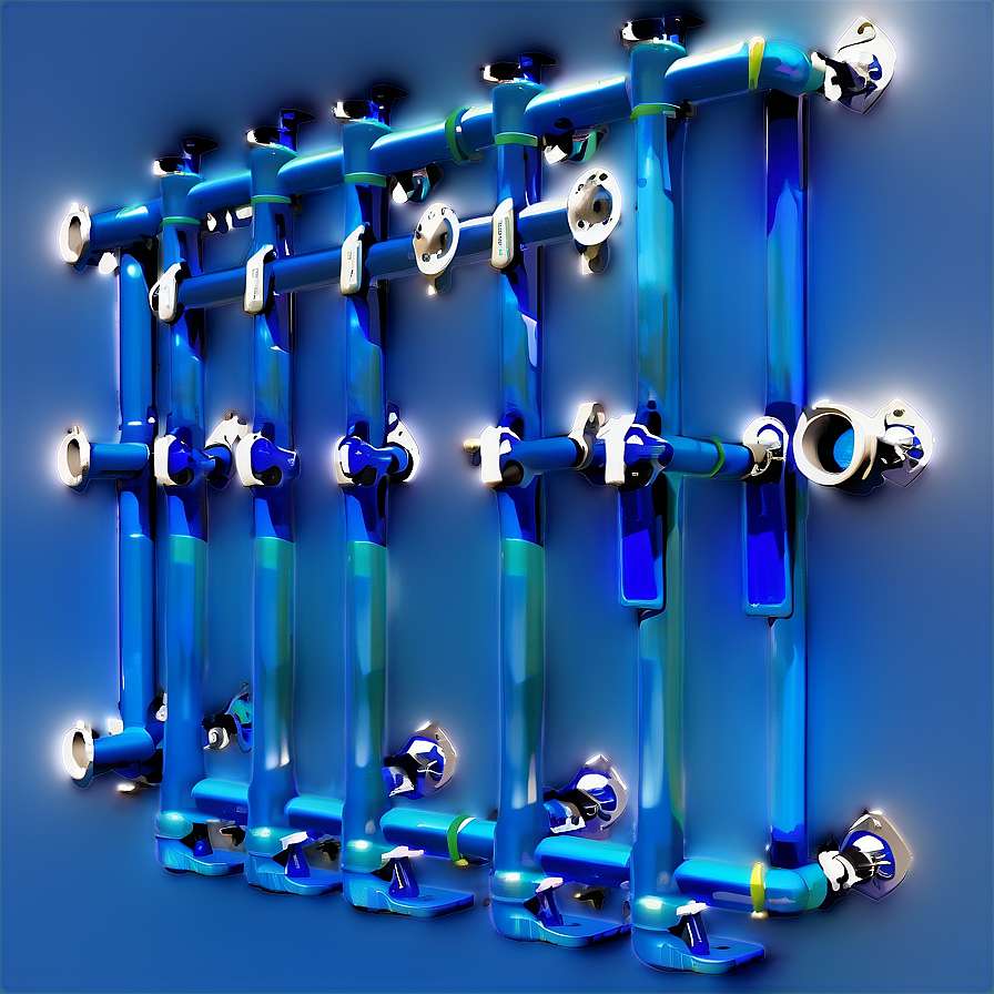 Blue industrial pipes with glowing joints arranged in a geometric pattern. — Pipe PNG