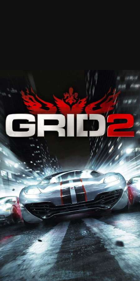 Silver race car speeding through neon city at night in GRID 2 game. — Pixel 3 Grid 2 Background