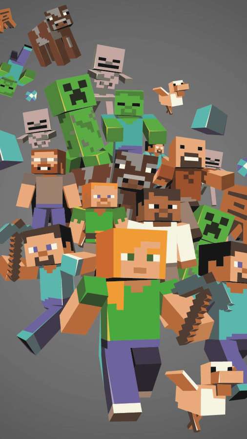 Minecraft characters and mobs in blocky pixel art style. — Pixel 3xl Minecraft Background