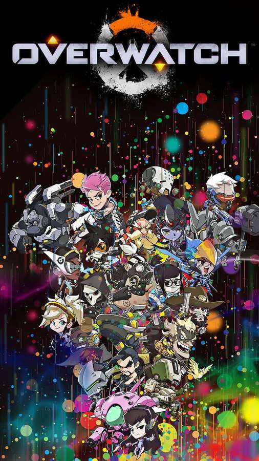 Overwatch game characters in colorful anime style with paint splatters. — Pixel 3xl Overwatch Background